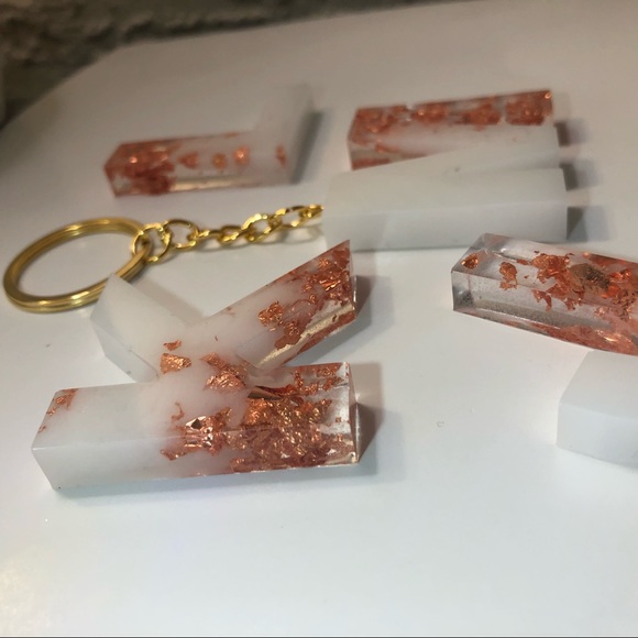 Custom Copper / Rose Gold & White Letter Keychains - Picture 10 of 16